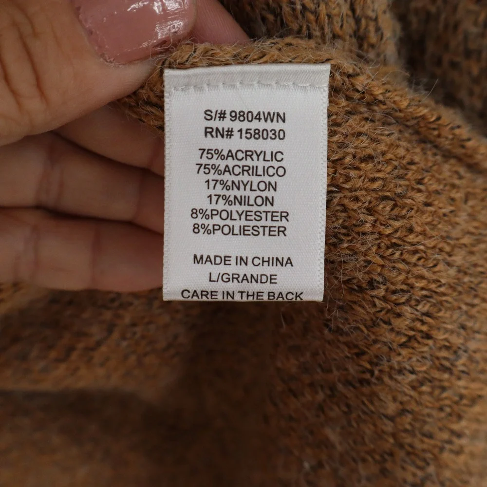 Love Tree Womens Tan Marled Longline Double Breasted Cardigan Sweater Large